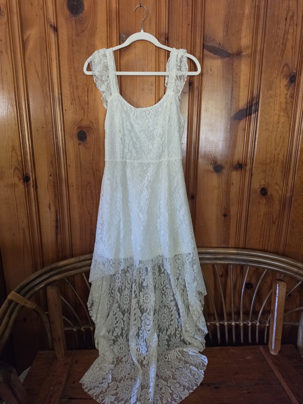 SHEIN Cream Lace High-Low Maxi Dress